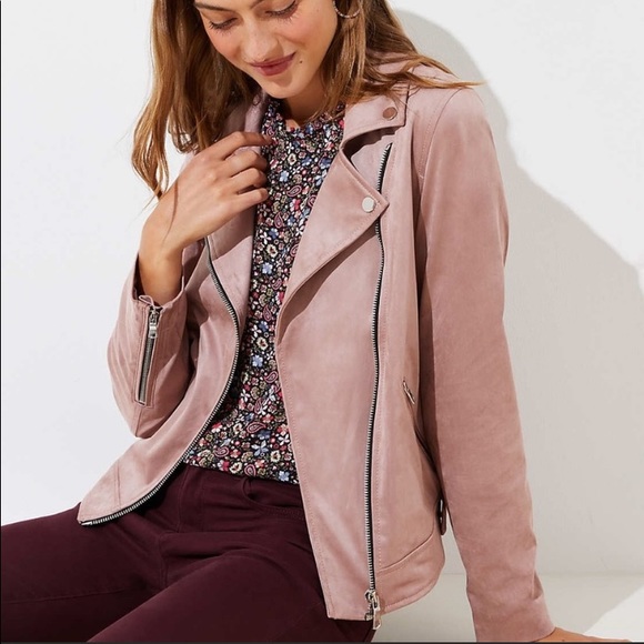 SOLD !! LOFT blush faux vegan suede moto jacket - Picture 2 of 12